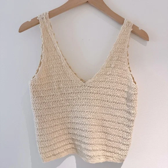 Rails Cotton Crochet Knit Tank Top- Oat - Picture 4 of 15